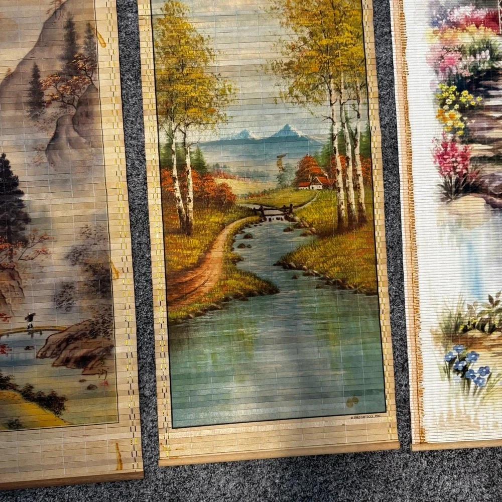 Vintage Giftco 1982, 1983 & 1992 Bamboo Art Wall Scroll Calendars Lot Butterfly